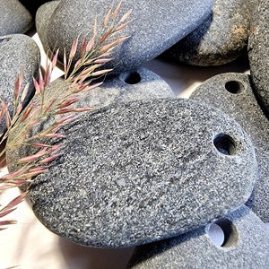 Drilled pebbles from the Latvian Baltic Sea coast, black pebbles with holes, pebbles craft supplies