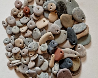 Drilled pebbles from the Latvian Baltic Sea coast, pebbles with holes, colourful stones, pebbles craft supplies, pre drilled pebbles