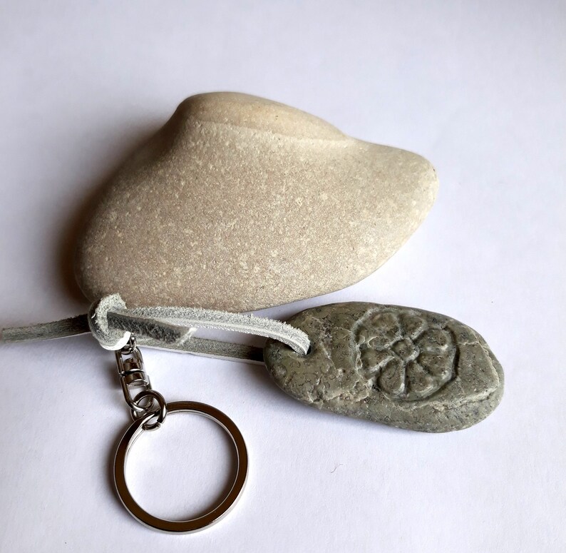 Stone keychain with leather strap / Engraved stone keychain / Etsy