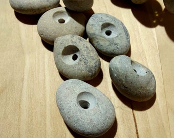 Center drilled pebbles (30 pieces), drilled beach stones, stones for crafts