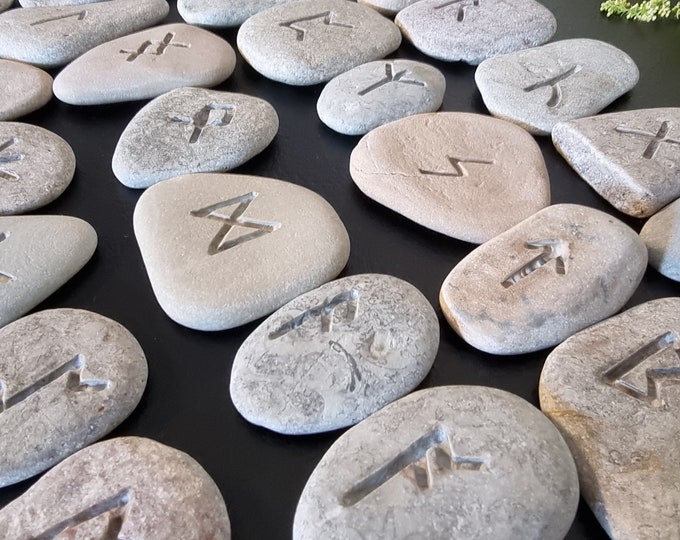 Engraved Rune Stones 34 Pieces, Rune Stones Set, Baltic Sea Stones ...
