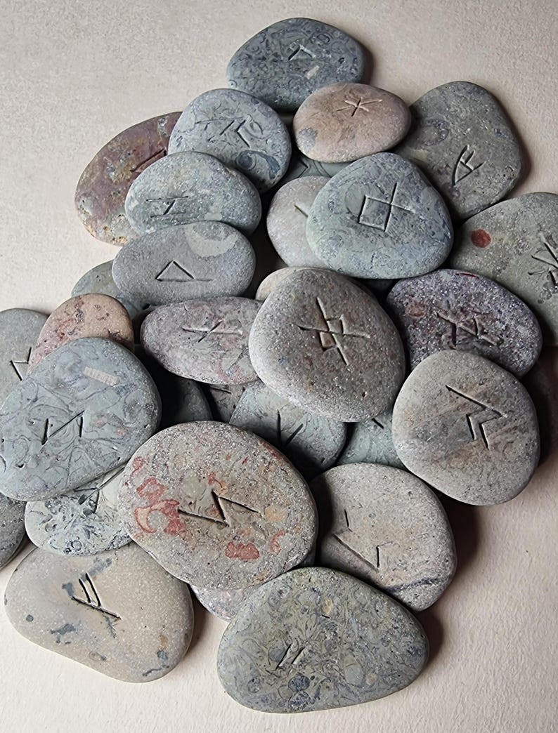Engraved Rune Stones (34 Pieces), Rune Stones Set, Baltic Sea Stones ...