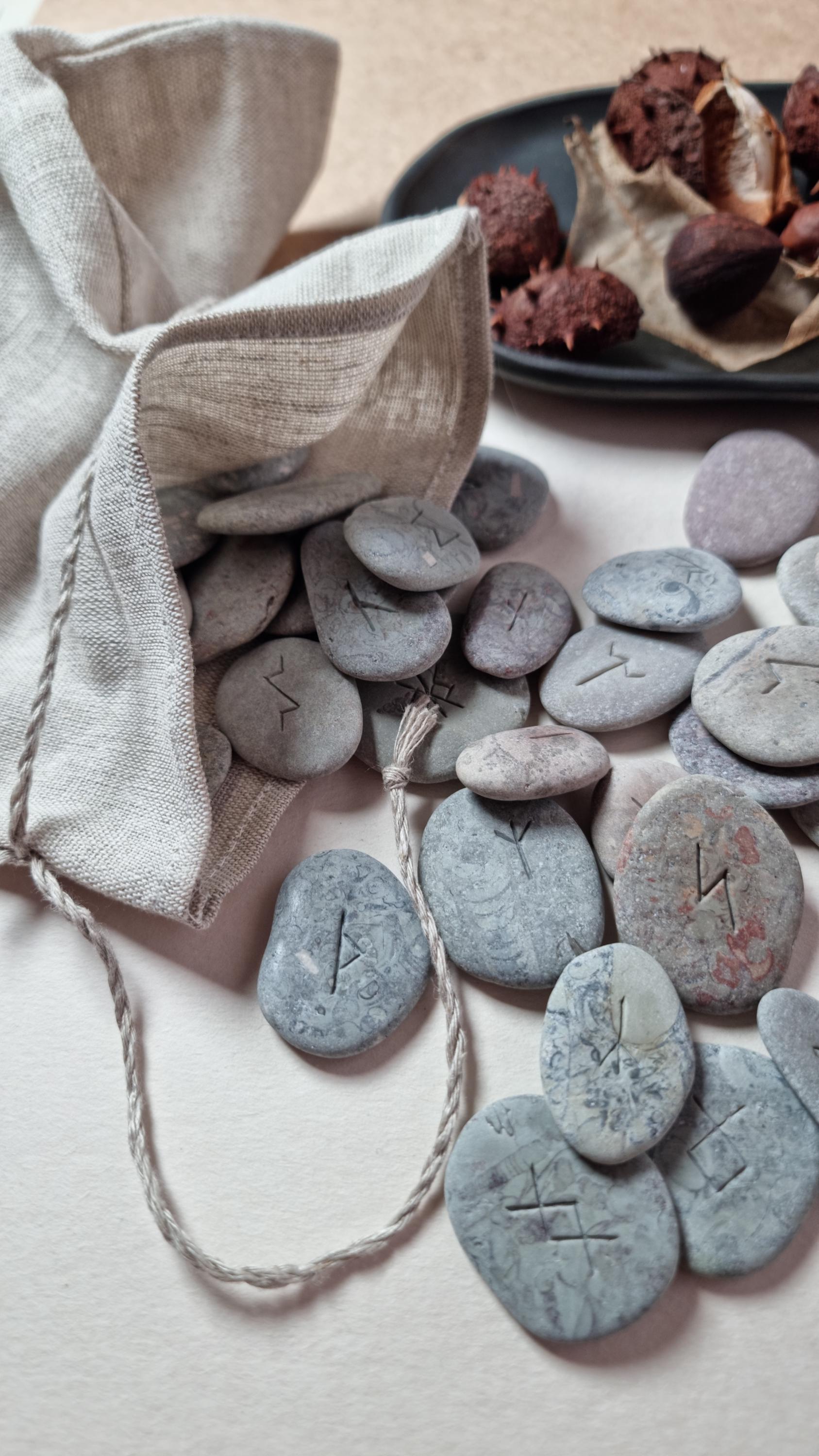 Engraved Rune Stones (34 Pieces), Rune Stones Set, Baltic Sea Stones ...