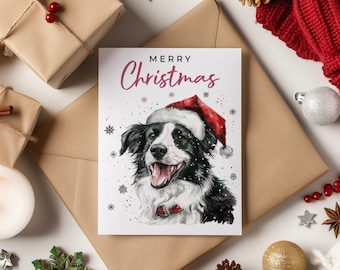 Watercolor Border Collie Christmas Card~warm and Cozy Holiday Dog Cards ...