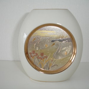 Chokin Vase Swans The Japanese Art Of Chokin Copper Silver and 24ct Gold Etched 24 Carat