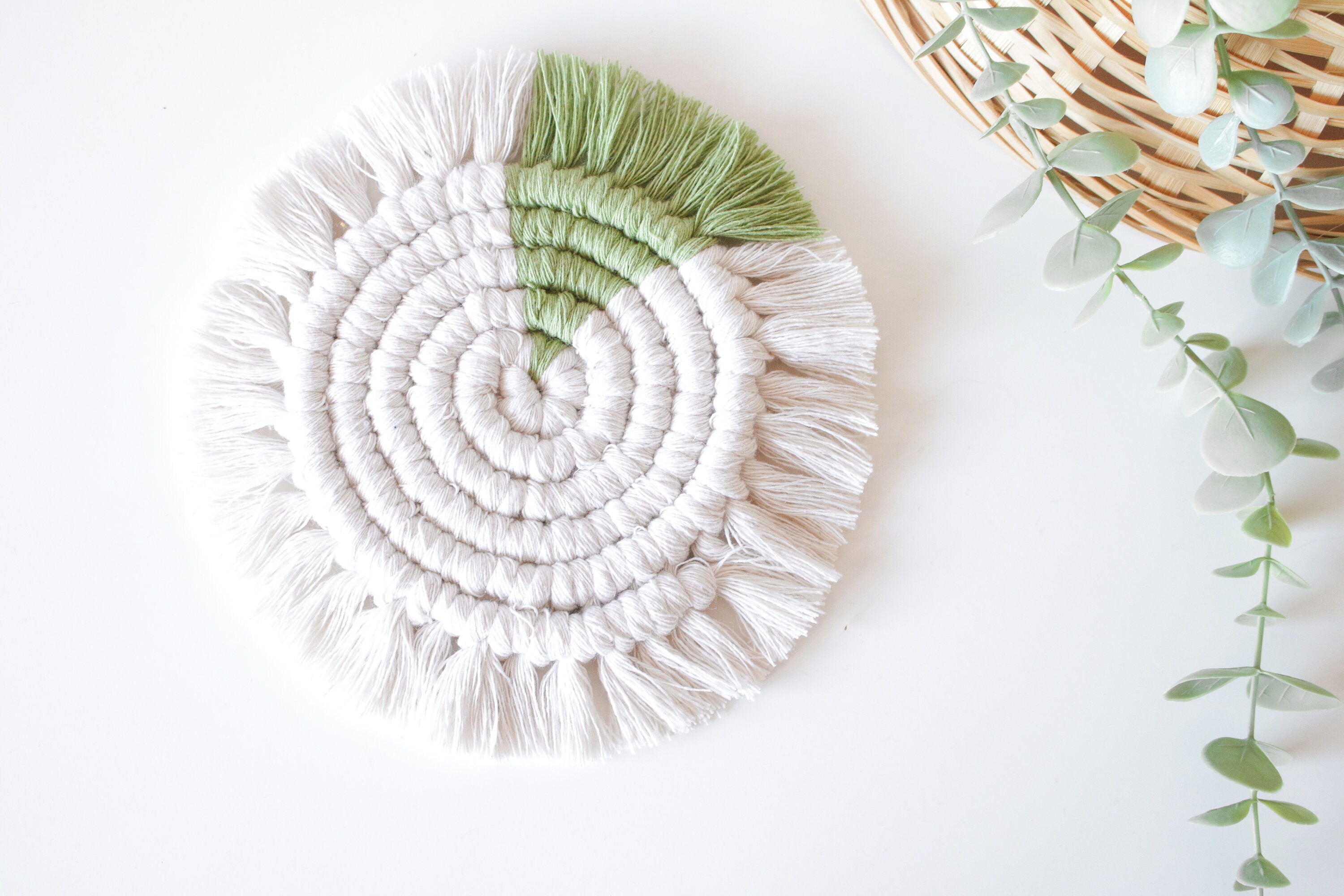 Makramee Coaster Zwei getönte Salbei und Ecru Baumwolle | Etsy