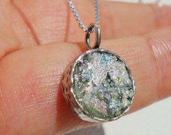 Roman Glass Pendant Handmade 925 Sterling Silver