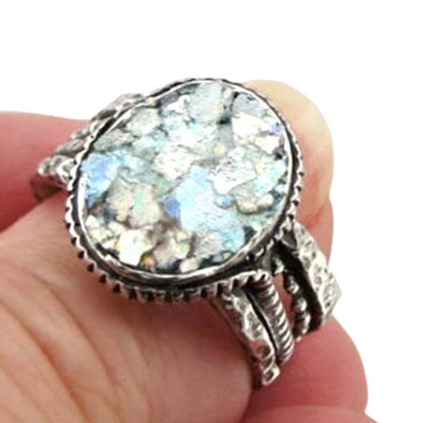 Antique Roman Glass Ring, Sterling Silver Roman Glass Jewelry, Oval Ring, Hadar Jewelry, Israeli Design Jewelry, Custom Roman Glass Ring
