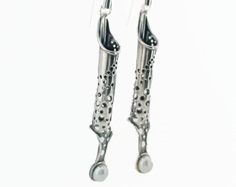 Boucles d'oreilles longues en argent sterling et perles