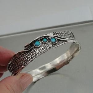 Pulsera de ópalo, pulsera de ópalo fabulosa de plata maciza hecha a mano de Israel 3147b