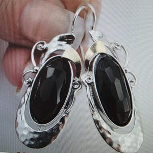 Pendientes de onix oro 9k plata 925 Pendientes elegantes, Plata artesanal, Pendientes de oro, piedra de onix 10 x 20 mm, Pendientes, Joyas de Israel,(325e)