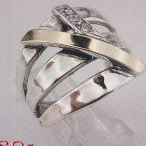 Anillo de plata y oro con circonitas cúbicas (ms 789r)