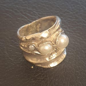 Anillo de perla, anillo de perla de plata esterlina hecho a mano (H 145)