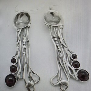 Pendientes largos de granate en plata de ley 925, pendientes de piedra roja, pendientes hechos a mano (H 242)