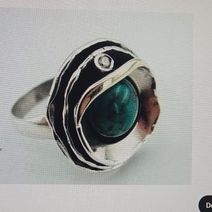 Anillo EILAT, hecho a mano en plata de ley 925 y oro amarillo de 9 quilates, arte israelí, anillo Eilat, Eilat verde, regalo (ms 1283r)
