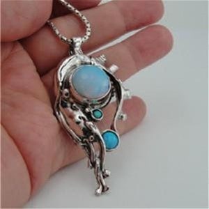 Colgante grande de ópalo azul opalit en plata de ley 925 (altura 439d)