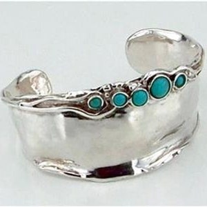 Pulsera de plata de ley 925 con ópalo azul, hecha a mano (H 396)