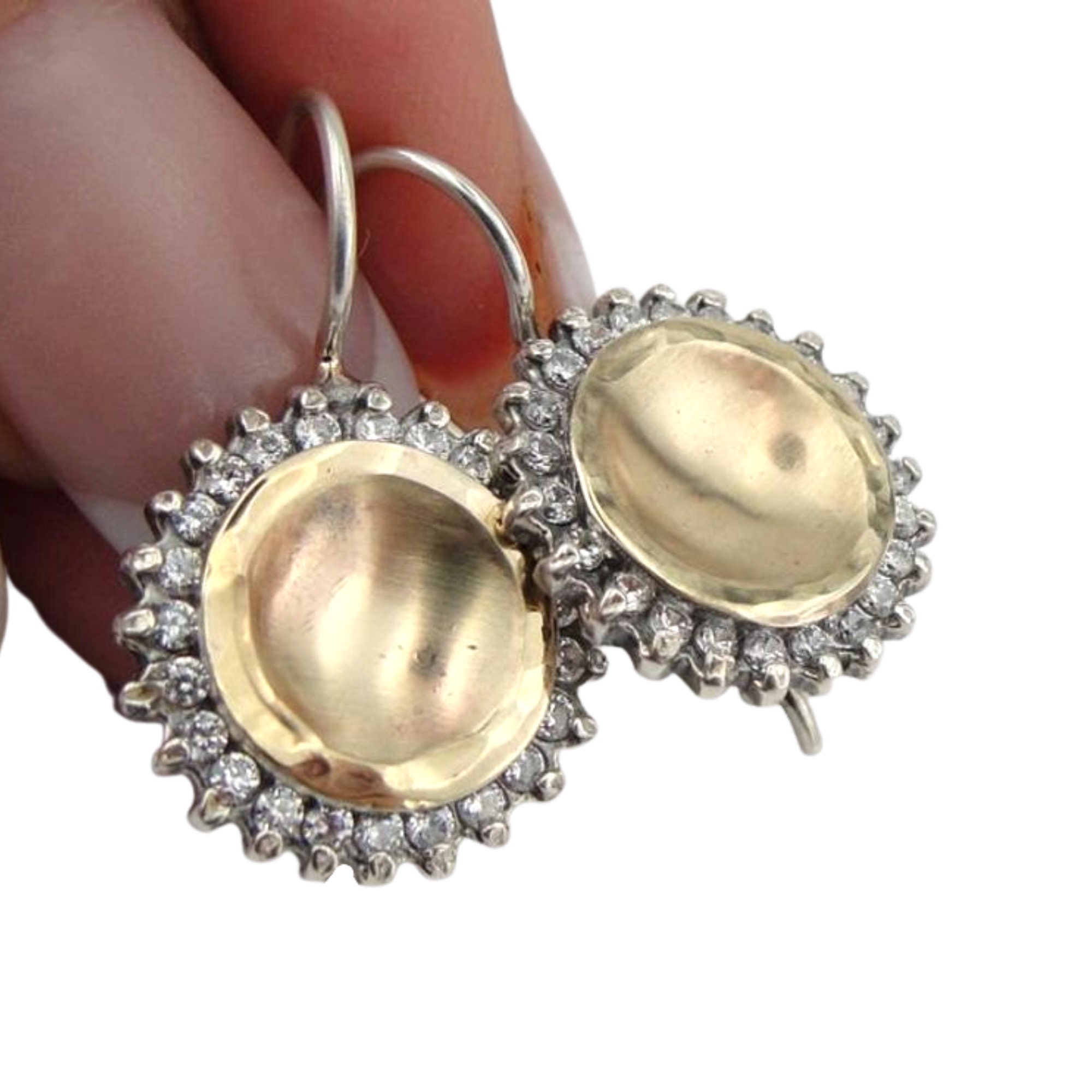 Silver Zircon Round Chain Drop Gold Earrings Hoop Women Jewellery Xmas Gifts 