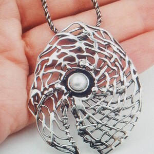 Colgante de perla israelí hecho a mano, gran colgante de plata de ley con perla (H 448)