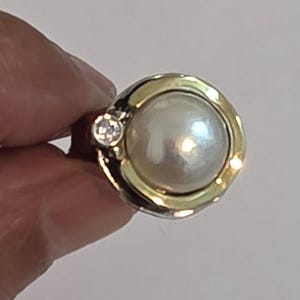 Anillo de perla, anillo de perla y circonita en plata de ley y oro (ms 958rp)