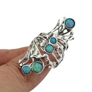 Sterling Silver Opal Ring, Long Ring, Handcrafted Opal Ring, Blue stone Ring, October birthstone, Multi Gemstone Ring, Mosaic opal Ring.