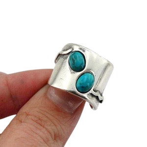 Turquoise gemstones ring, Wide Sterling Silver Ring, Shiny Silver Ring