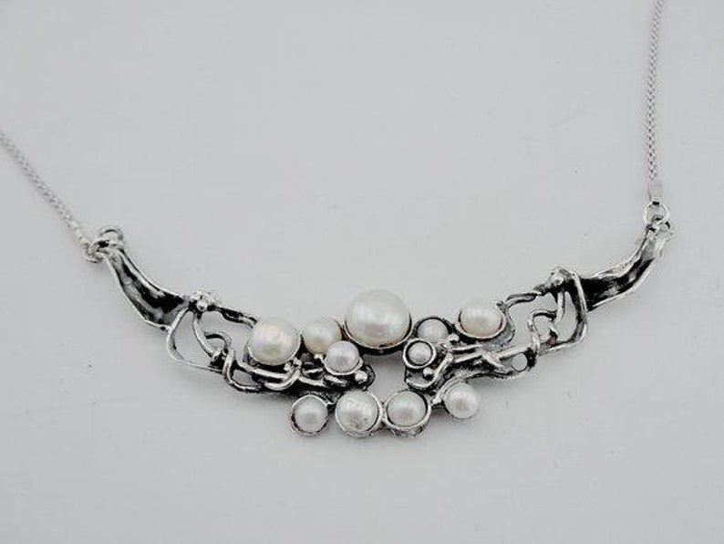 4103 Fine Sterling Silver 925 cluster of white pearls Pendant chain,gift