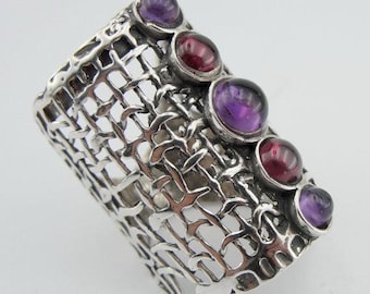 Long Sterling Silver with Garnet Ring
