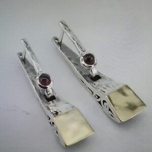 Pendientes largos de granate 925, hechos a mano en oro amarillo de 9 quilates, pendientes de granate en plata de ley 925, pendientes de oro (ms1190)