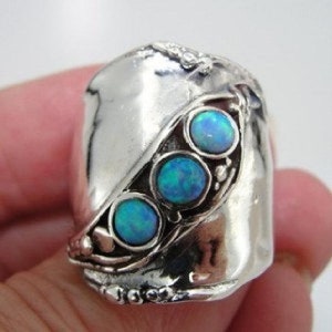 Anillo de ópalo de plata esterlina hecho a mano 8.5 (H 1913) Y