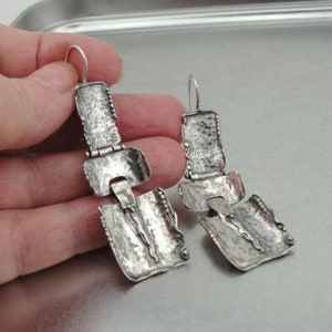 Pendientes largos colgantes de plata de ley 925 hechos a mano