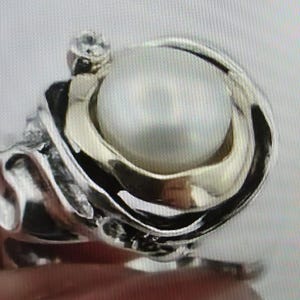 Anillo de perla de plata esterlina con arte israelí hecho a mano, oro de 9 quilates y circonitas (precio de regalo, 199 quilates)