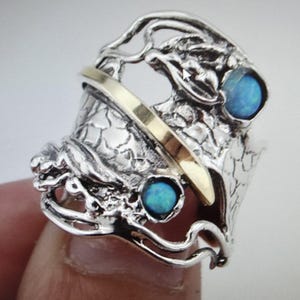 Anillo de turquesa verde fina, plata 925, oro amarillo de 9 quilates, anillo de turquesa, anillo de piedra verde. Envío gratuito, joyería israelí, regalo (ms 1104)