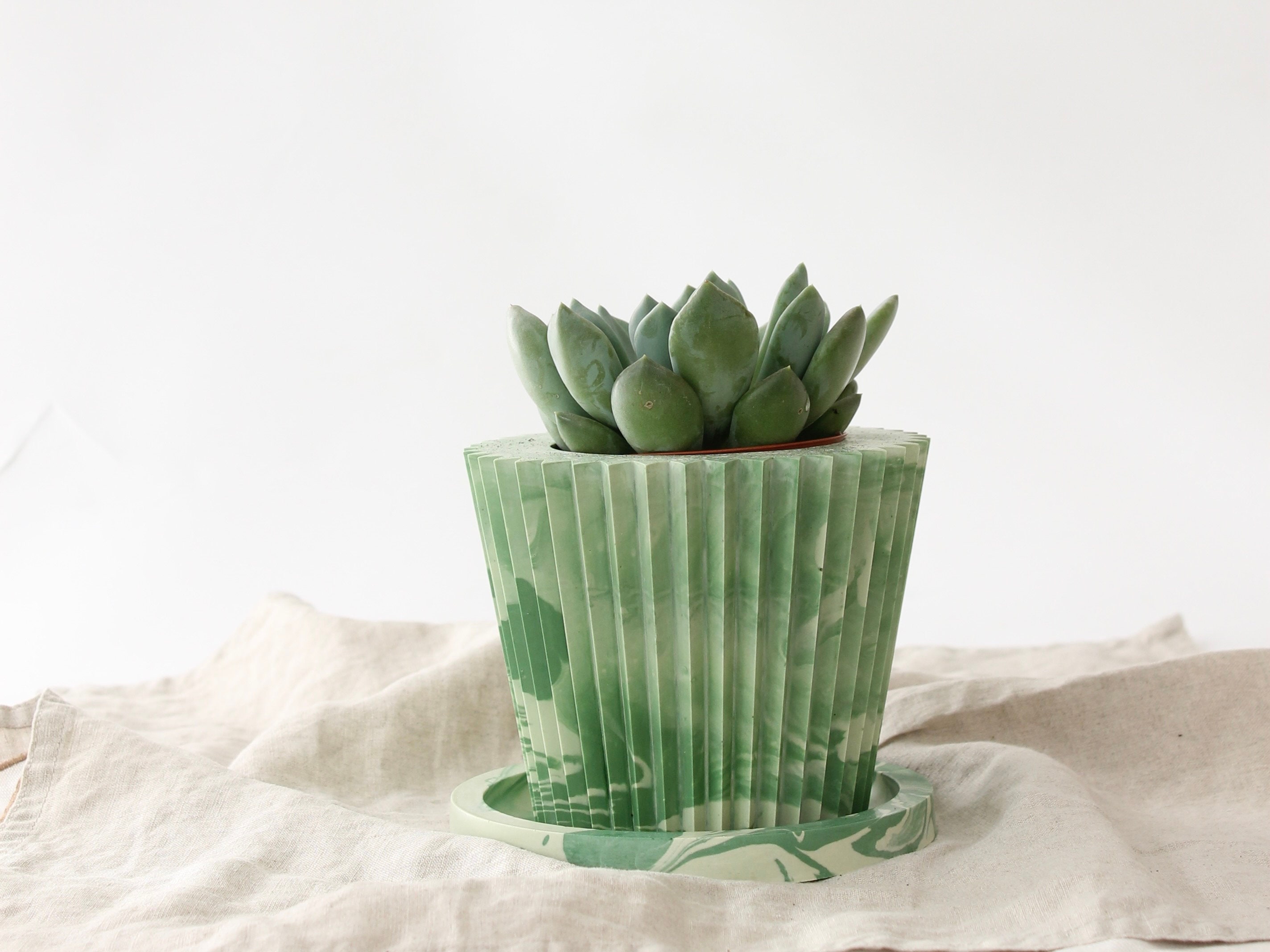 Mint and Sage Green Plant Pot with Tray Etsy