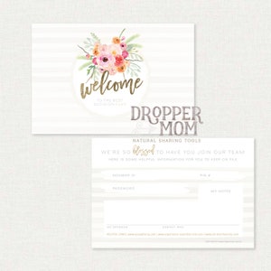 Printable Floral Gold Leaf Welcome Card  | Essential Oil card | Note card | Team Card