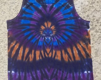 Rainbow V Men's Tie Dyed Tank Top with Purple and Bronze Accents