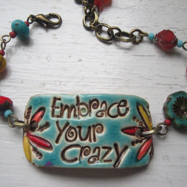 Embrace your crazy bracelet, whimsical fun, artisan ceramic, floral bracelet, Boho handmade, bead chain, colourful quirky, artisan jewellery