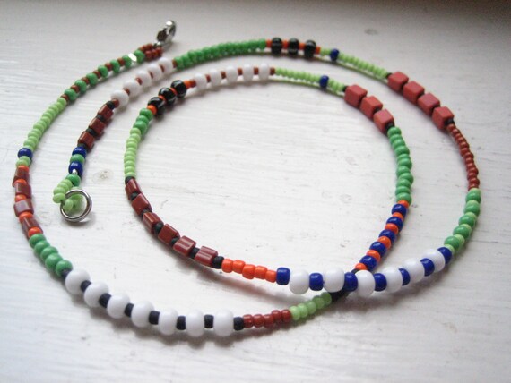 Seed Bead Necklace Short Small Glass Bead Colourful Boho