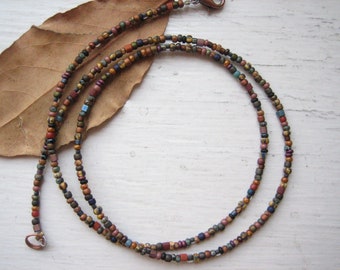 Boho necklace, seed bead necklace, short necklace, earthy rustic, thin tiny beaded, minimalist necklace, layering necklace, earth colours