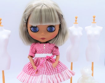 Neo Blythe Doll Clothes for 11 inch Slim Body BJD Dolls Handmade Outfit for Neo Blythe Blythe BJD Belted Dress Outfit NB-033