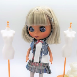 Doll Clothes for Neo Blythe Outfit for Neo Blythe Blythe BJD and 11 inch Slim Body Dolls Outfits Dress with Jean Vest Outfit NB-042