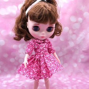 Blythe Doll Clothes Hot Pink Floral A-line Dress fits 11 to 12-inch Slim Body BJD Dolls for Neo Blythe Blythe Outfits  NB-147