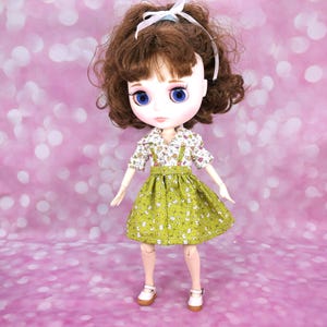 Blythe Doll Clothes Olive Floral Dress fits 11 to 12-inch Slim Body BJD Dolls for Neo Blythe Blythe Outfits  NB-162