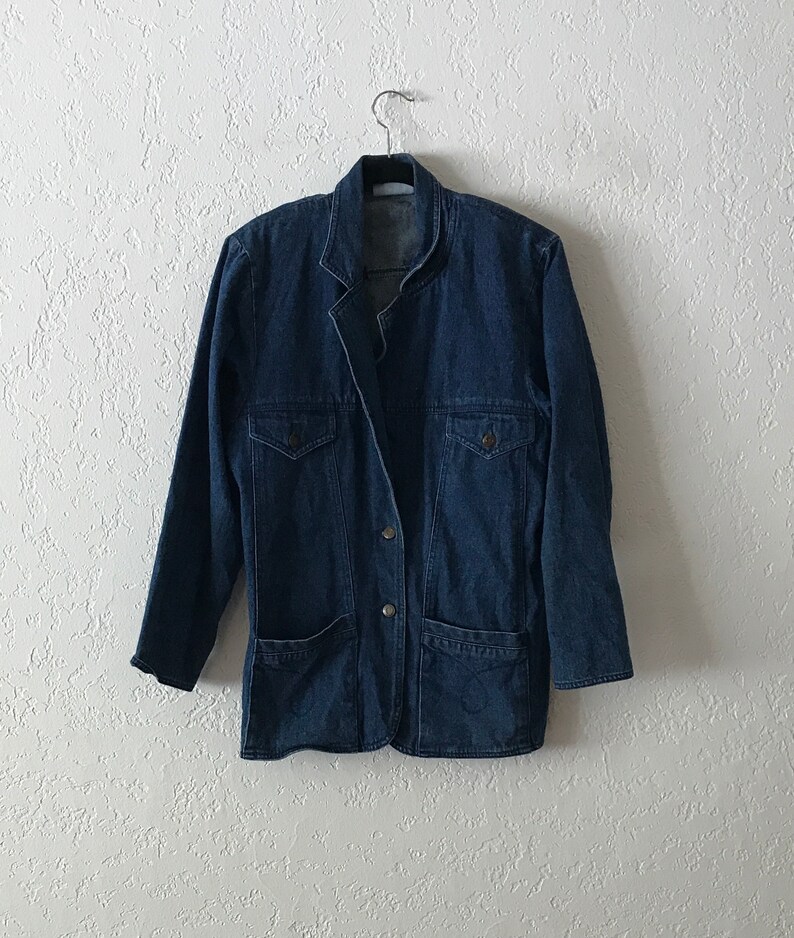 Vintage 1980s Denim Jacket With Shoulder Pads By Evan Picone Size Small