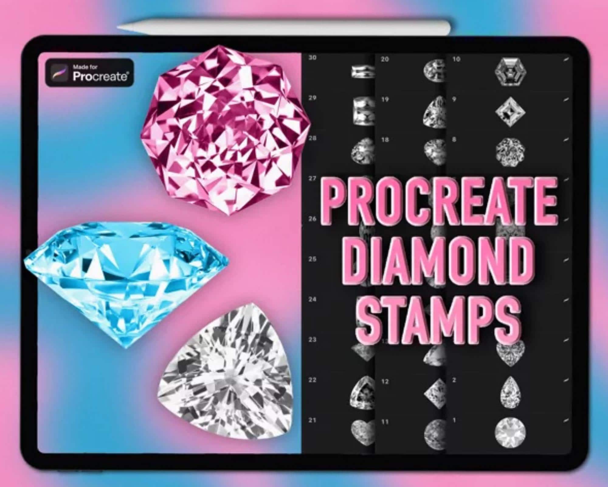 Procreate Diamond Stamps & Luxury Jewelry Brushes – 20+ High-Res PNGs