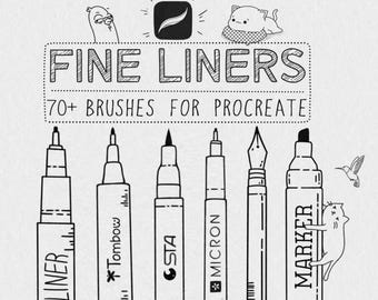 Set de más de 70 pinceles delineadores finos para Procreate: pinceles de micrones, de punteado y de patrones