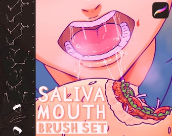 Set de pinceles para saliva Procreate: Sellos de boca de anime y manga (Descarga digital)