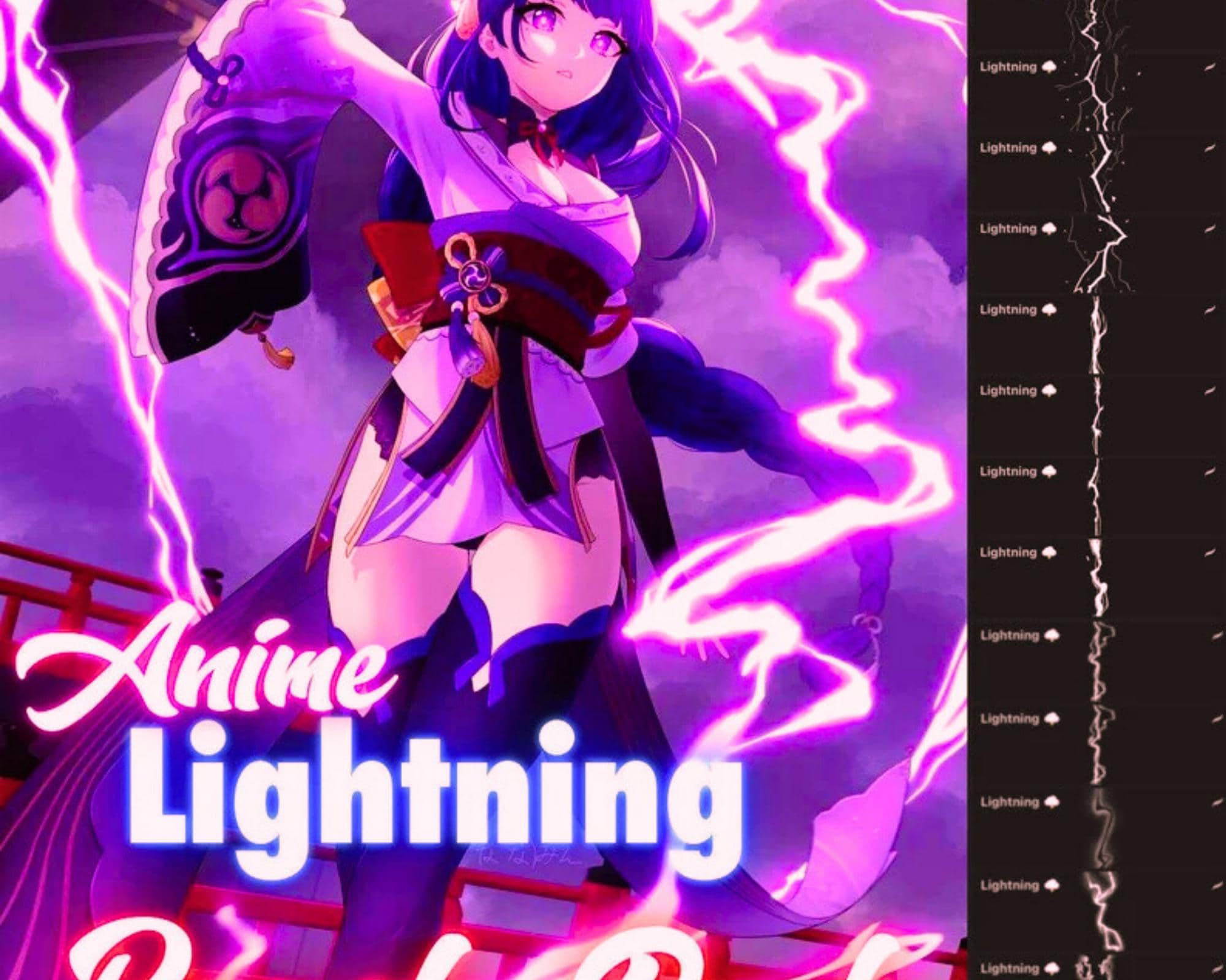 Pacote de pincéis de raio anime para Procreate – Descargas elétricas, faíscas, auras e efeitos de tempestade