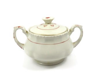 Creampetal Grindley England, Vintage Ceramic Sugar Jar, China, Made in England Small Jar, Vintage Studio China, Fine Antique, Red Cream Gold
