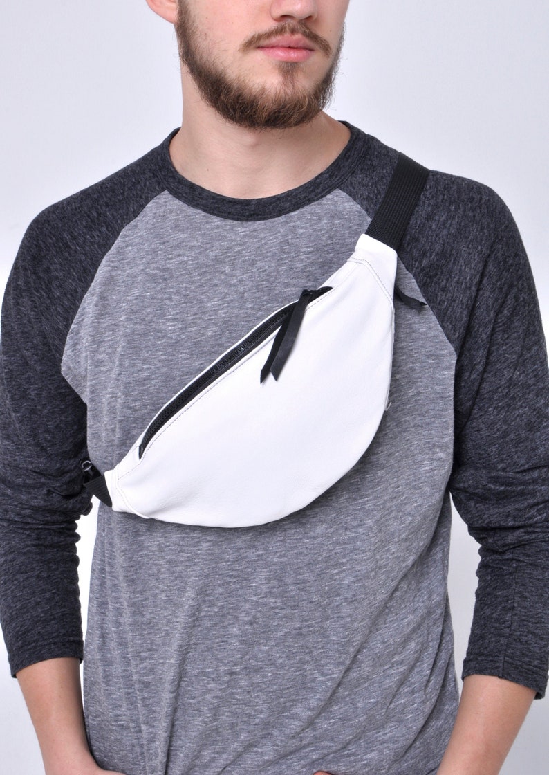 White leather bum bag unisex fanny pack minibag white Etsy